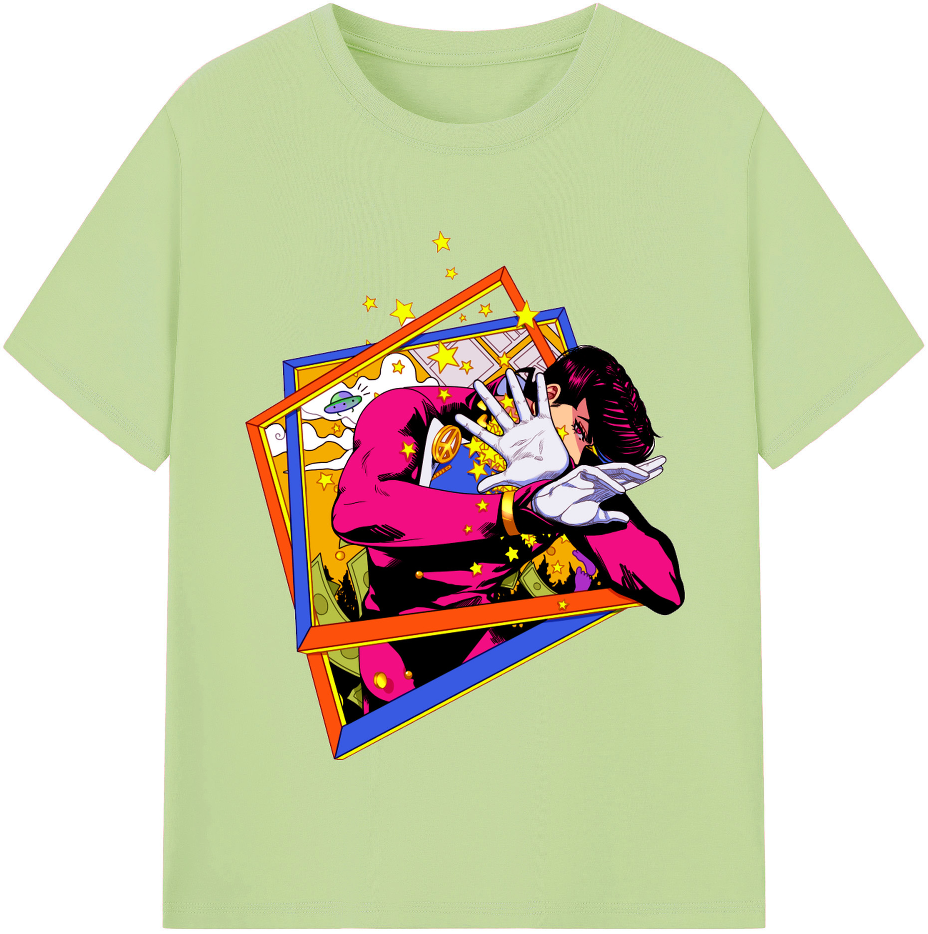 （画像用） ジョジョの奇妙な冒険 ひがしかた じょうすけ JoJo's Bizarre Adventure Higashikata Josuke 綿100％半袖Tシャツ（フロントプリント）